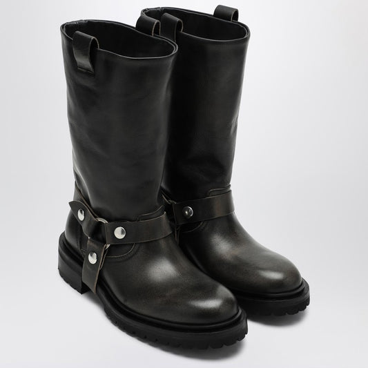 Kurt Boots In Black Leather With Buckle