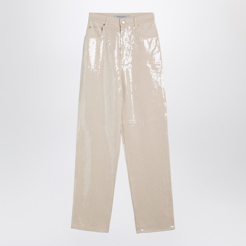 Trousers With Transparent Sequins Écru