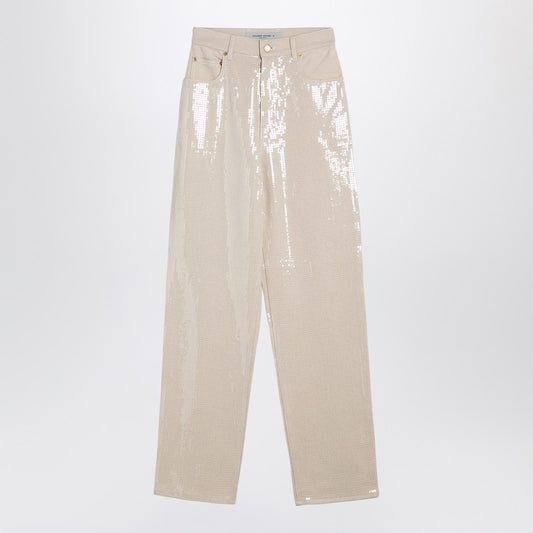 Trousers With Transparent Sequins Écru