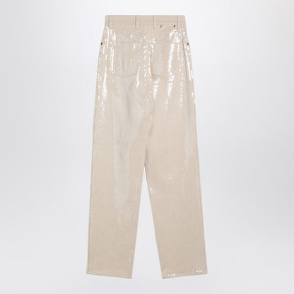 Trousers With Transparent Sequins Écru