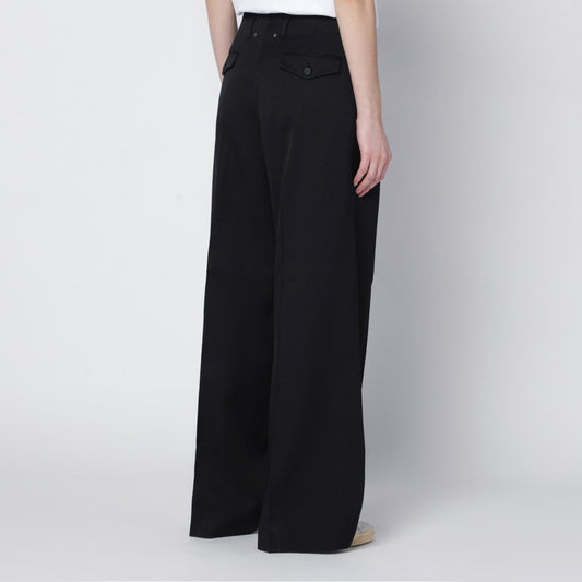 Wide black wool trousers