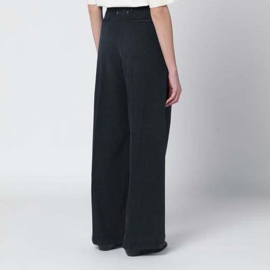 Black wide-leg cotton trousers