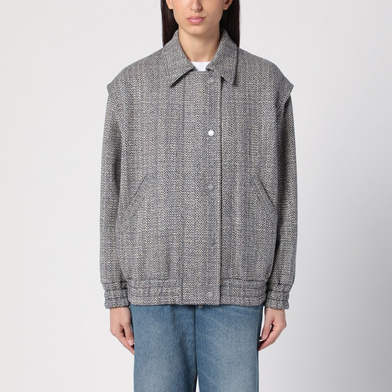 Wool Blend Herringbone Bomber Jacket
