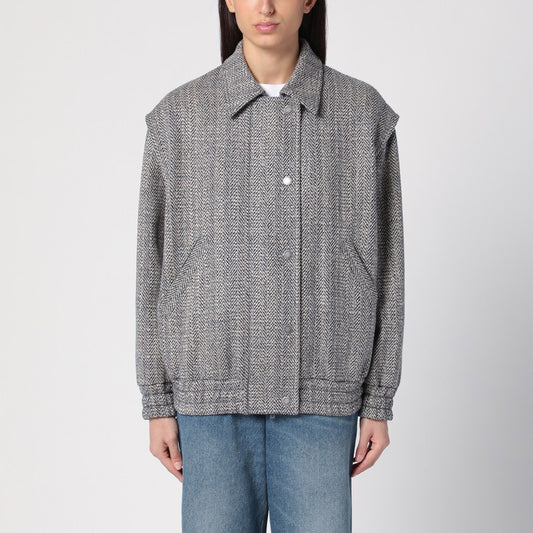 Wool Blend Herringbone Bomber Jacket
