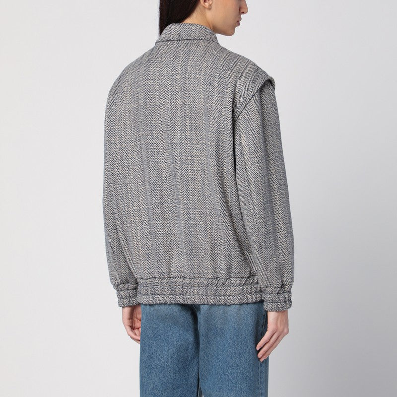 Wool Blend Herringbone Bomber Jacket