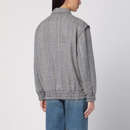 Wool Blend Herringbone Bomber Jacket