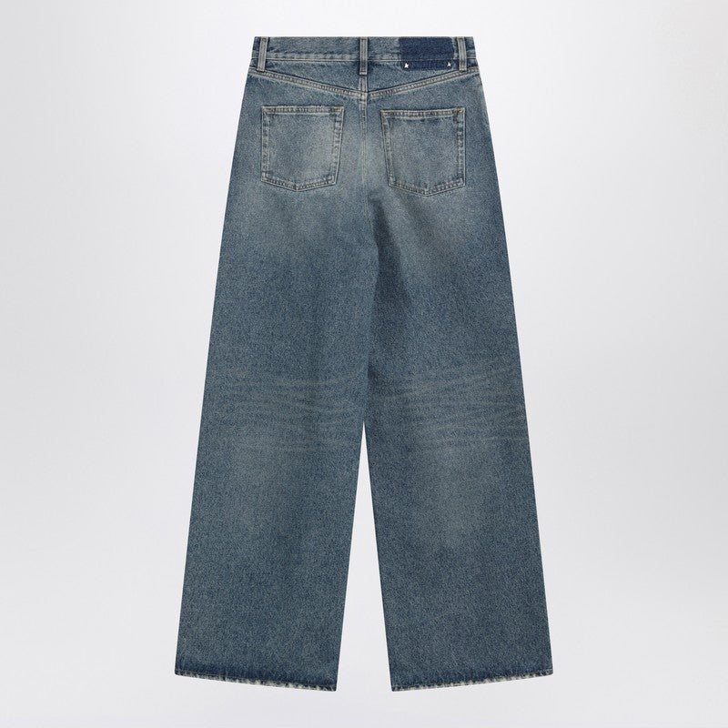 Blue washed wide-leg jeans