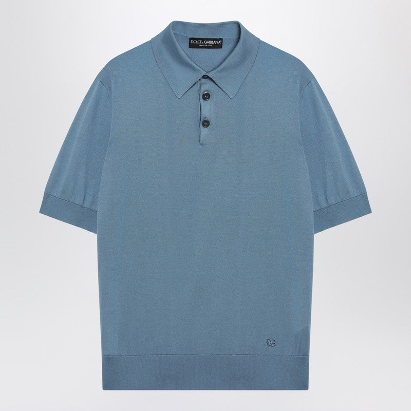 Light blue silk polo shirt