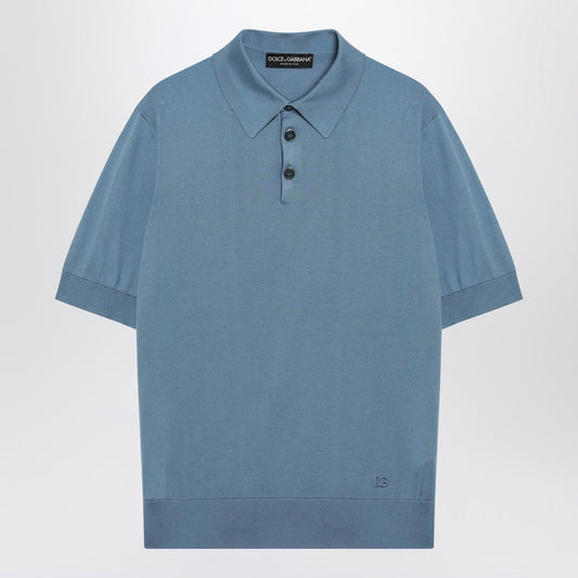Light blue silk polo shirt