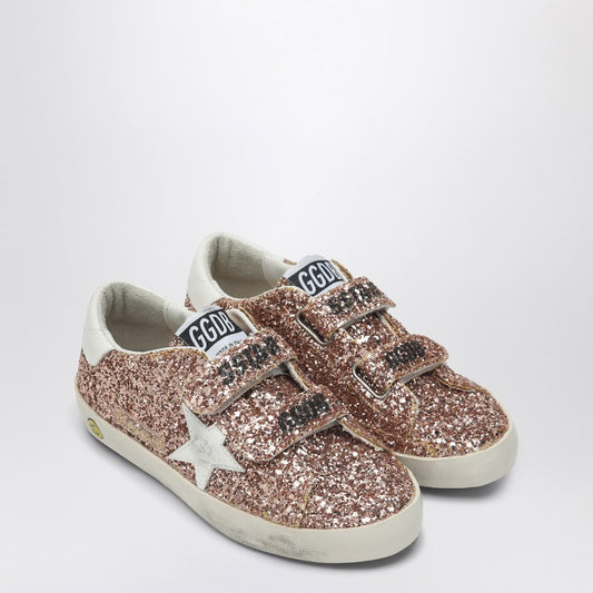 Old School Low Trainer In Peach/white Glitter