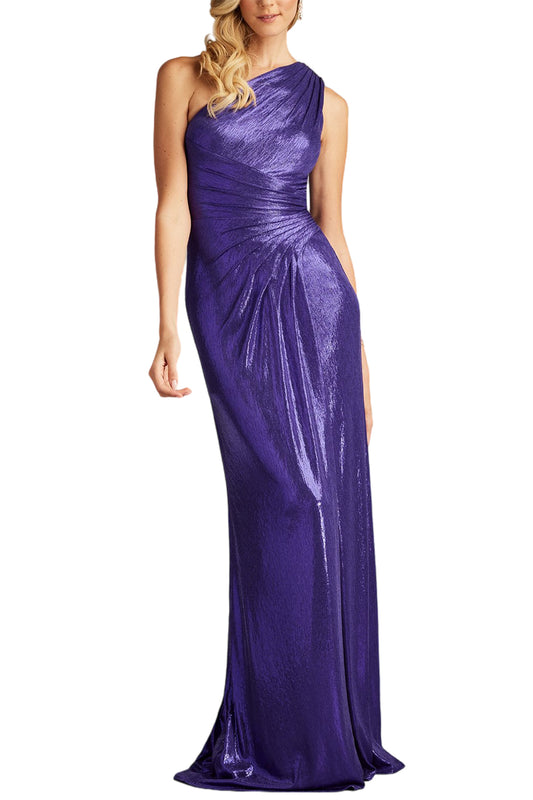GAELIA ONE SHOULDER DRAPED METALLIC GOWN