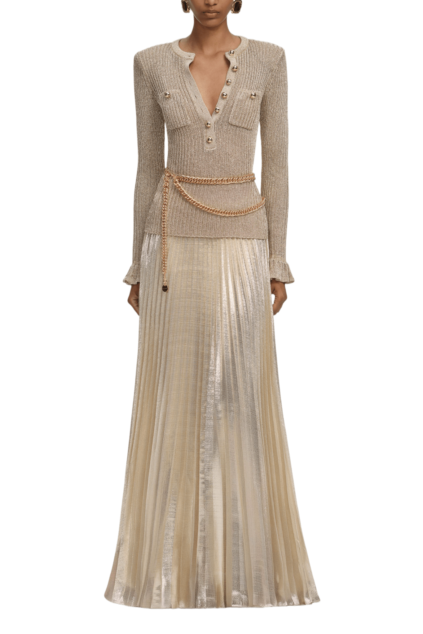 GOLD LUREX RIBBED KNIT MAXI DRESS