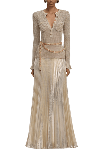 GOLD LUREX RIBBED KNIT MAXI DRESS