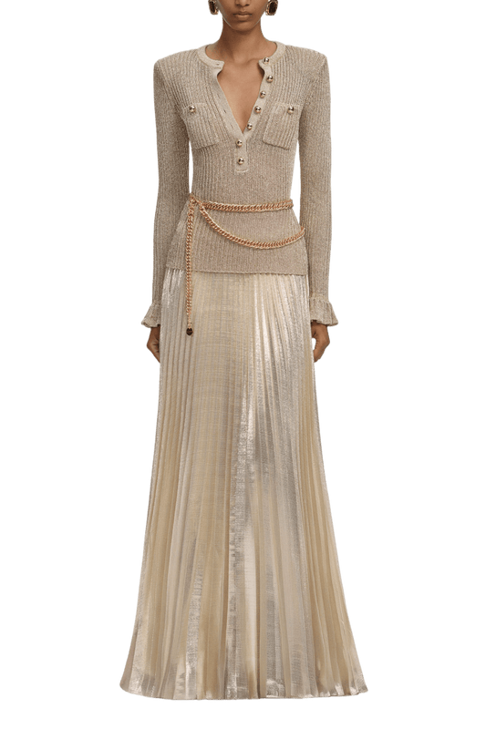 GOLD LUREX RIBBED KNIT MAXI DRESS