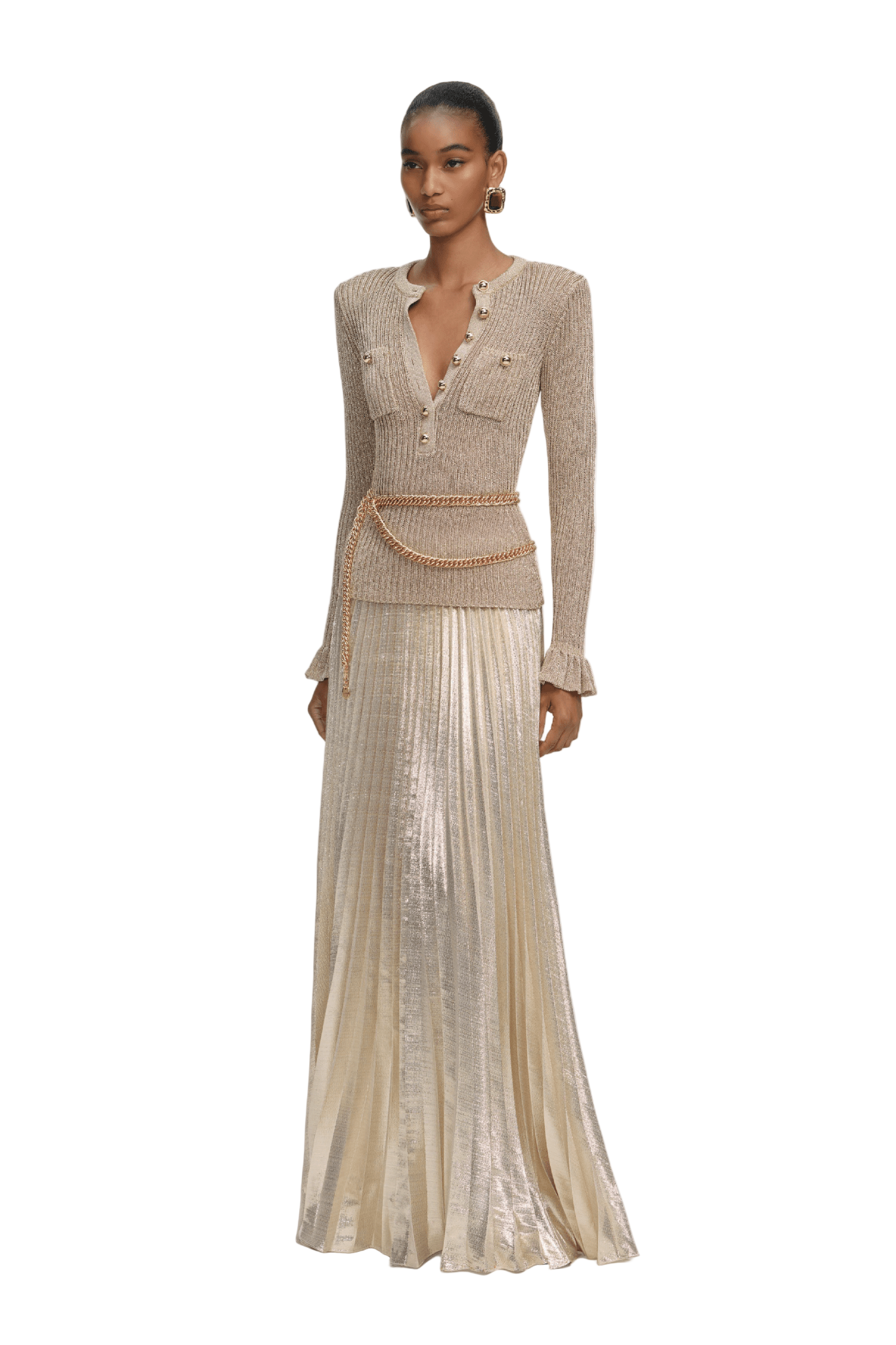 GOLD LUREX RIBBED KNIT MAXI DRESS