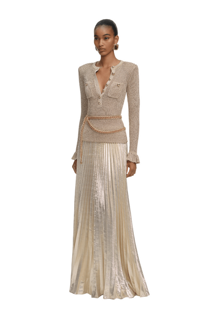 GOLD LUREX RIBBED KNIT MAXI DRESS
