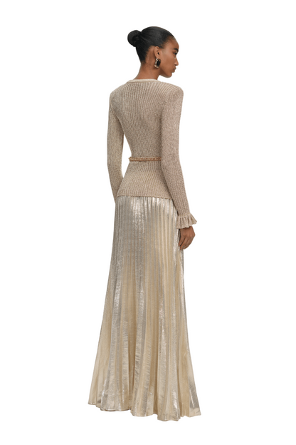 GOLD LUREX RIBBED KNIT MAXI DRESS