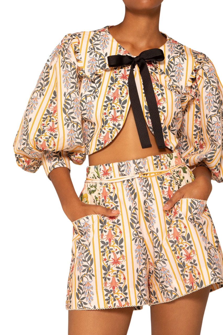 GRANATE BOW FLORAL COTTON CROP TOP
