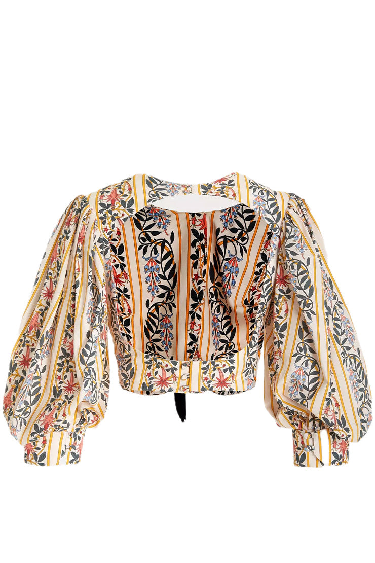 GRANATE BOW FLORAL COTTON CROP TOP