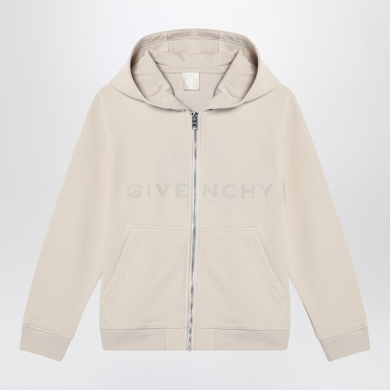 Cream-colored Zip-up Sweatshirt With Logo