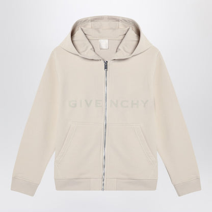 Cream-colored Zip-up Sweatshirt With Logo