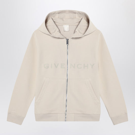 Cream-colored Zip-up Sweatshirt With Logo