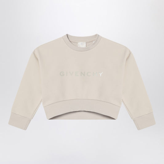Cream-colored Cropped Sweatshirt With Logo