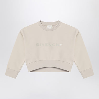 Cream-colored Cropped Sweatshirt With Logo