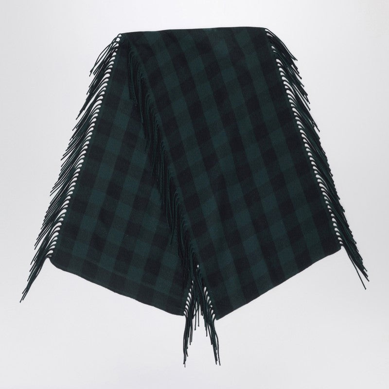 British Green Check Wool And Cashmere Shawl