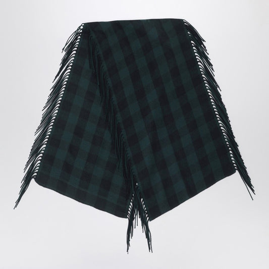 British Green Check Wool And Cashmere Shawl