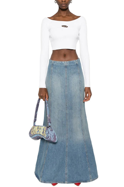 Seamed Denim Midi Skirt