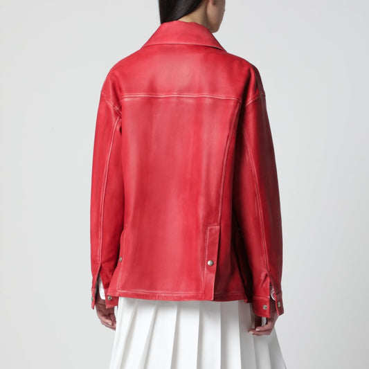 Red leather parka