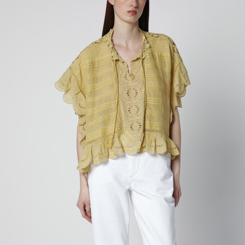 Ochre Payton cotton blouse with floral lace