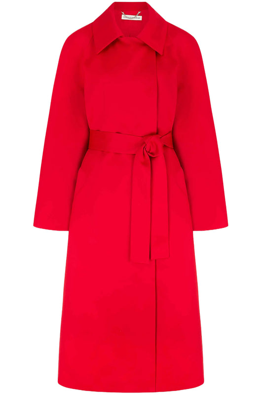 HASINA COAT IN BRIGHT RED DOPPIO SATIN