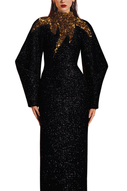 HIGH NECK FLUFFY SLEEVE DRESS