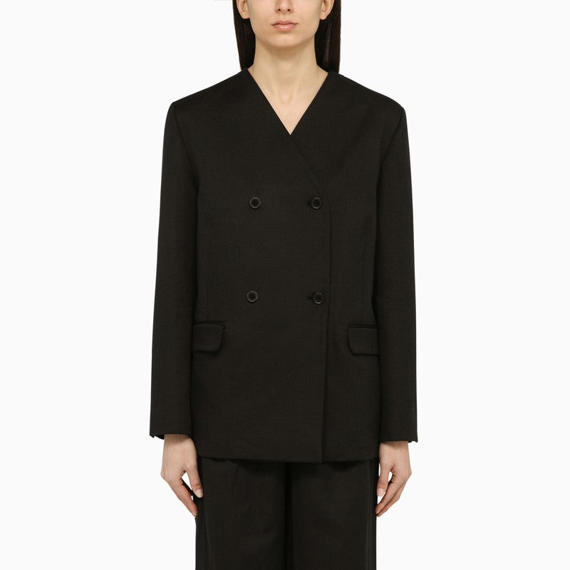Black double-breasted jacket in cotton and linen