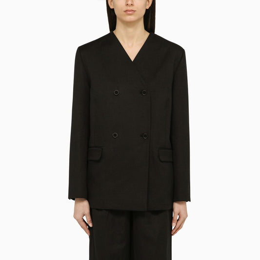 Black double-breasted jacket in cotton and linen