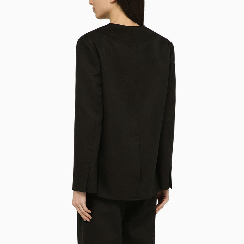 Black double-breasted jacket in cotton and linen