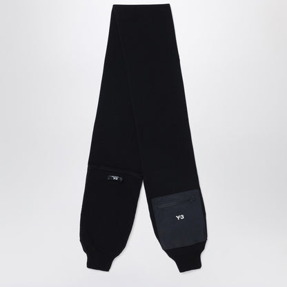 Black Wool And Nylon Scarf With Sleeves