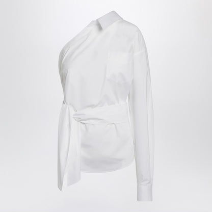 One-shoulder White Shirt With Sash