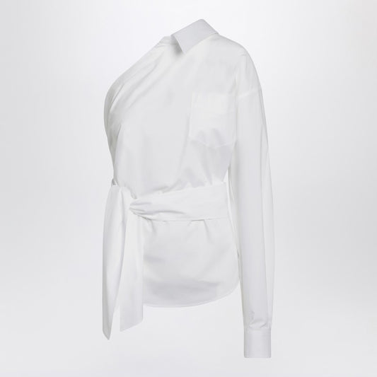 One-shoulder White Shirt With Sash