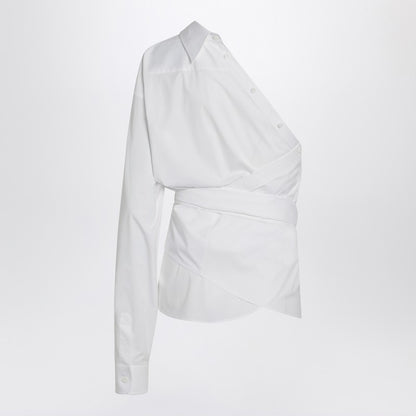 One-shoulder White Shirt With Sash
