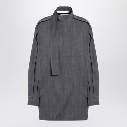 Grey Wool Shirt With Scarf
