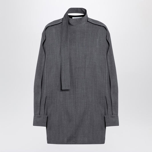 Grey Wool Shirt With Scarf