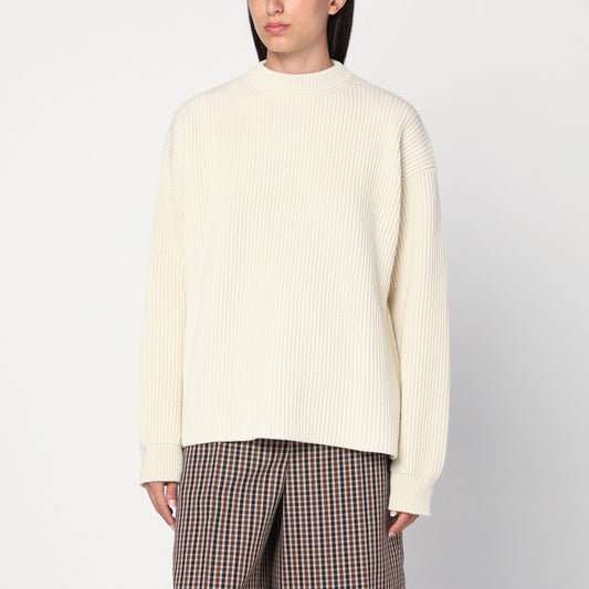 White ribbed crewneck sweater