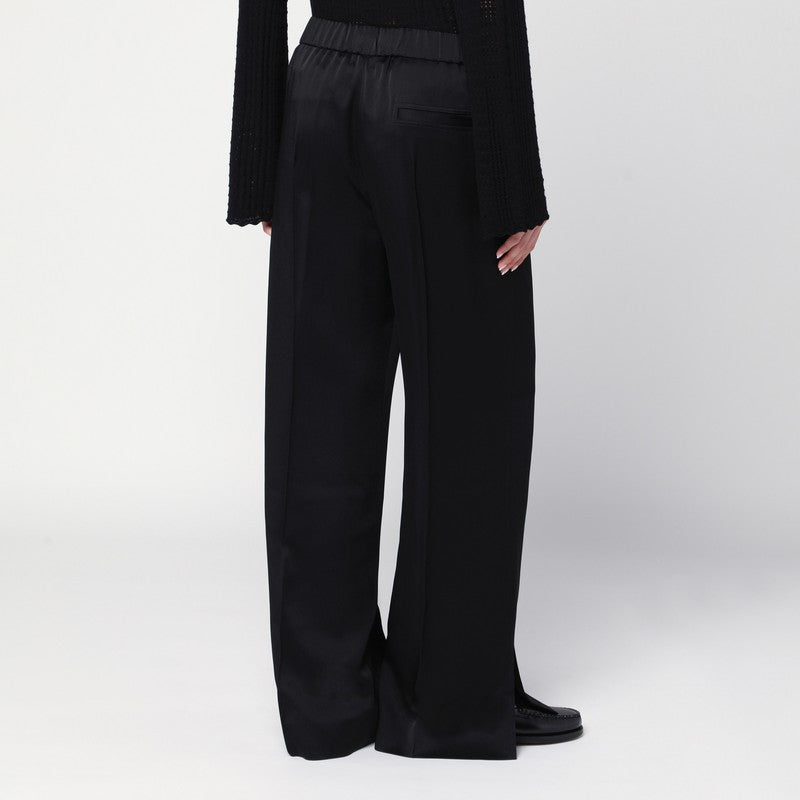 Black satin palazzo pants