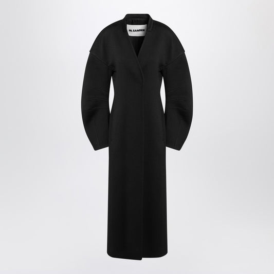Black Double-breasted Coat In Virgin Wool