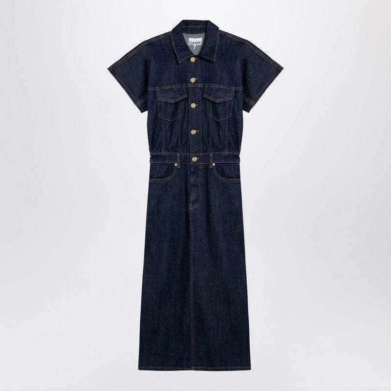 ワンピースその他 GANNI Blue midi dress in organic denim Shop Blue midi dress in organic denim ❘ Netdressed