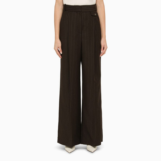 Brown Wool Pinstripe Trousers