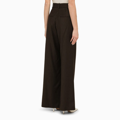 Brown Wool Pinstripe Trousers